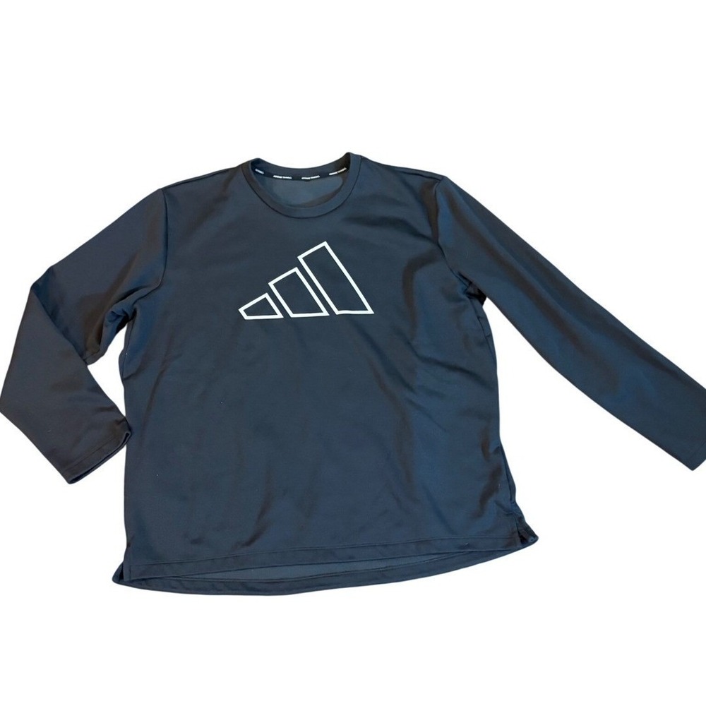 Adidas Training Long Sleeve Shirt Mens Large Black Athletic Logo Tee Performance